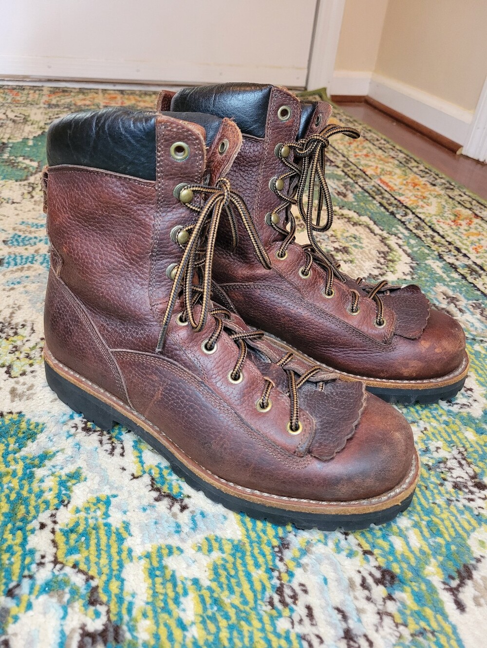 Road Wolf Brown Pebble Grain Leather Lace Up Workwear Boots, Size Mens 9.5
